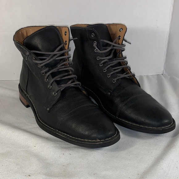 Cole Haan Mens Black Leather Lace-Up Ankle Boots main image 2
